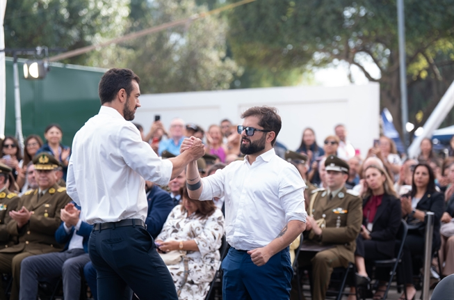 Presidente de Chile Gabriel Boric Font en Maipú hoy martes 10 de marzo en su último día de gobernanza